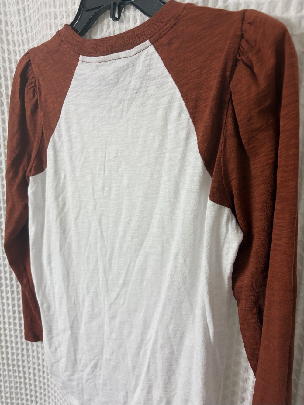 Veronica Beard Jeans Mason Baseball Tee Puff Sleeve T-Shirt Top Rust White Small - Picture 9 of 9